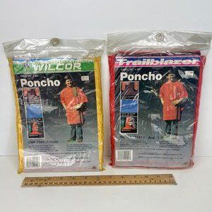 Vtg 2 Vinyl Ponchos Red Yellow in Orig Packaging Prop Trailblazer Wilcor Adult‎